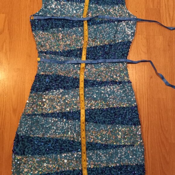 Adrianna Papell Blue Sequin Dress Size 4P - Picture 2 of 6